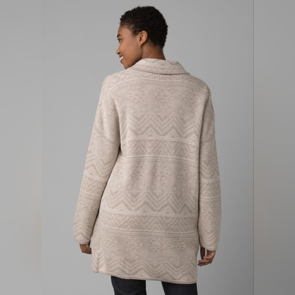 Prana Grey Tribal Print Cozy Organic Cotton Wool V-Neck Sevie Sweater Cardigan - Picture 3 of 13